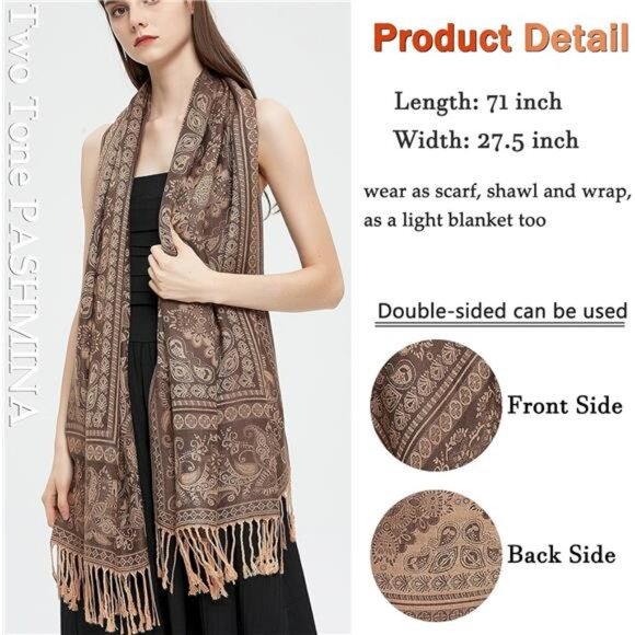 Pashmina Shawl Wrap with Ethnic Brown - Picture 2 of 6